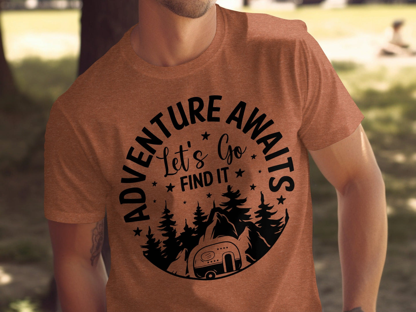 Adventure Awaits Let's Go Find It Silhouette Camper T-Shirt