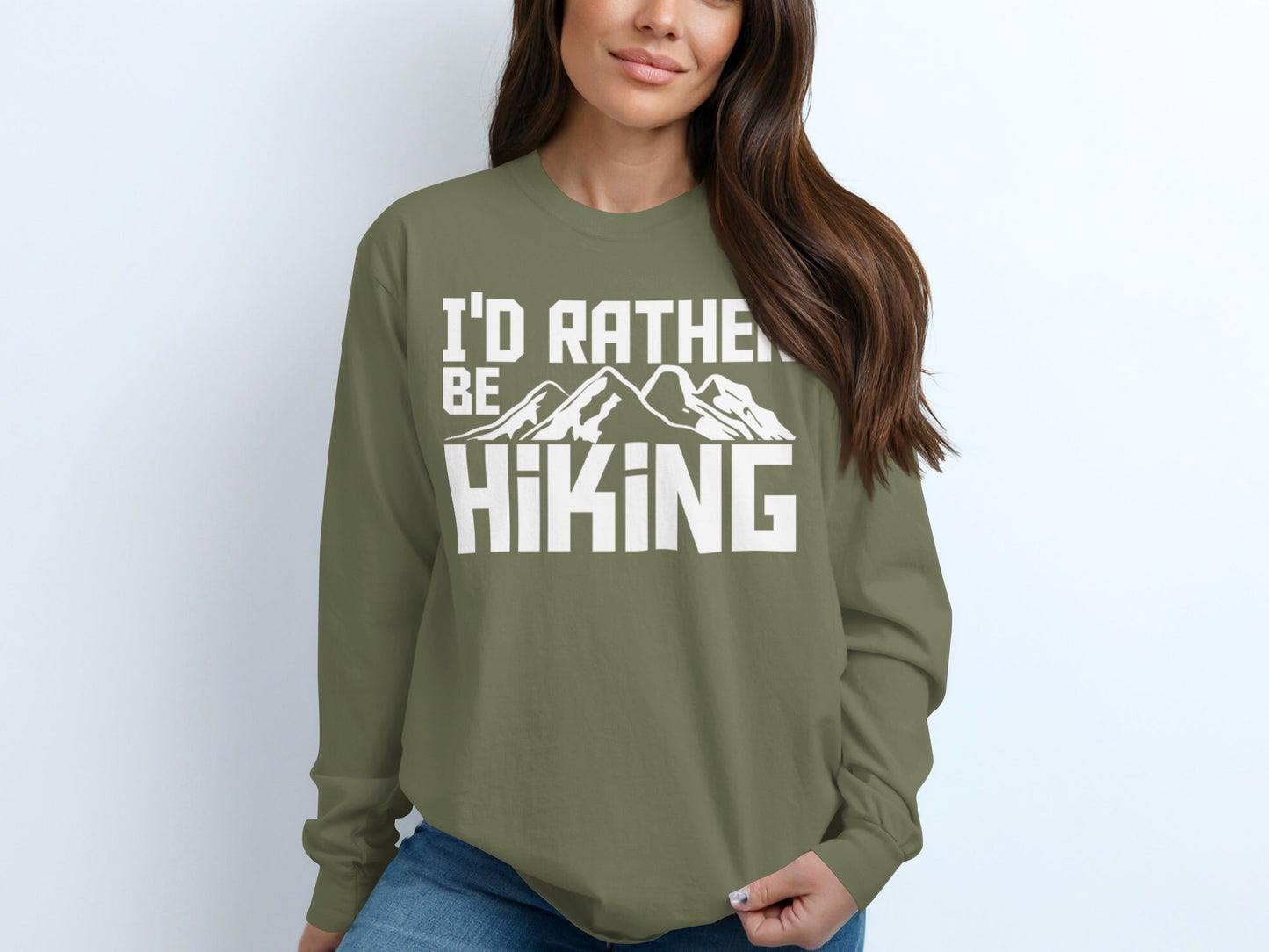 I'd Rather Be Hiking Mountain Design Great Gift Long Sleeve T-Shirt