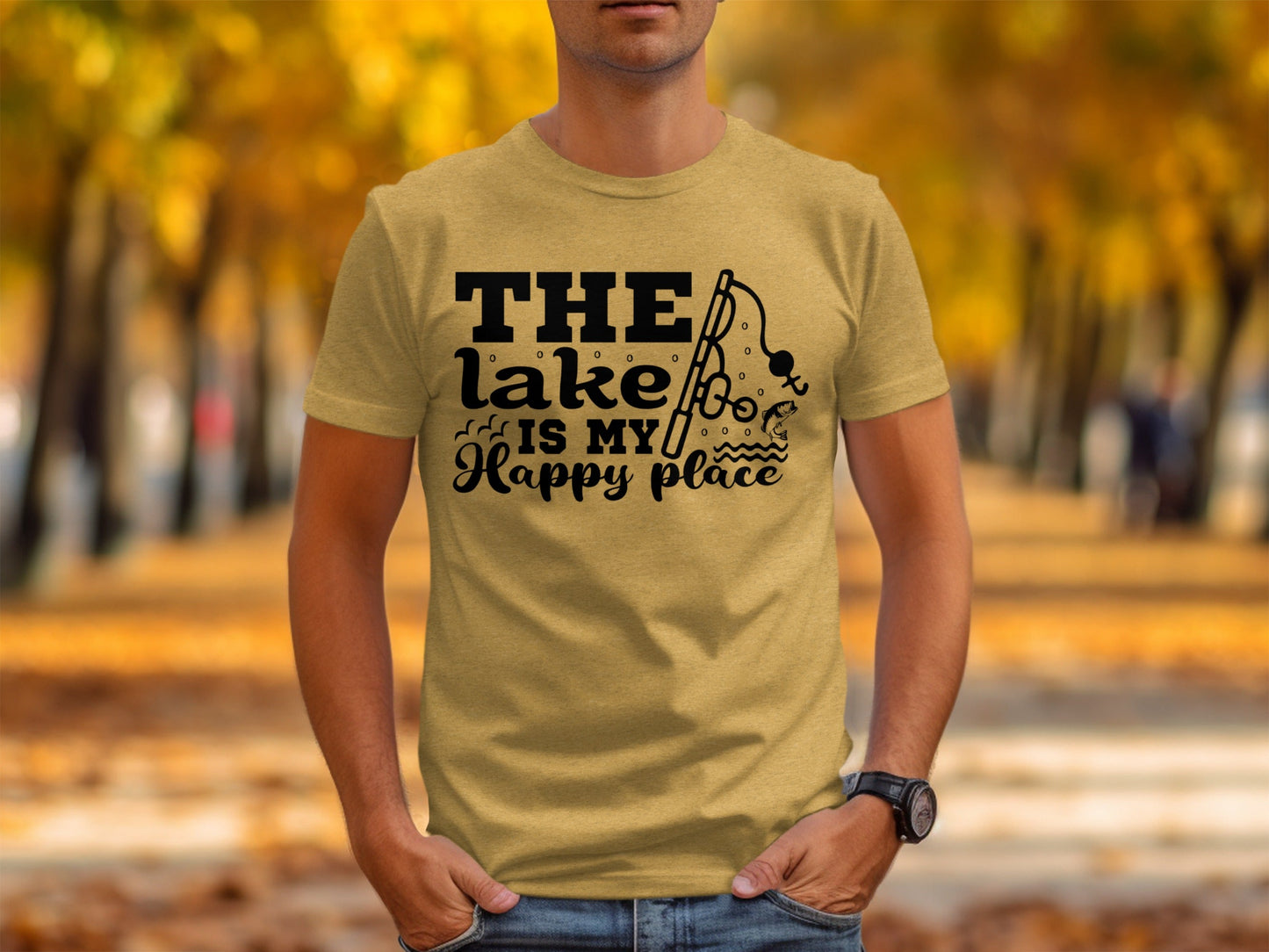 The Lake Is My Happy Place Fishing Illustration T-Shirt