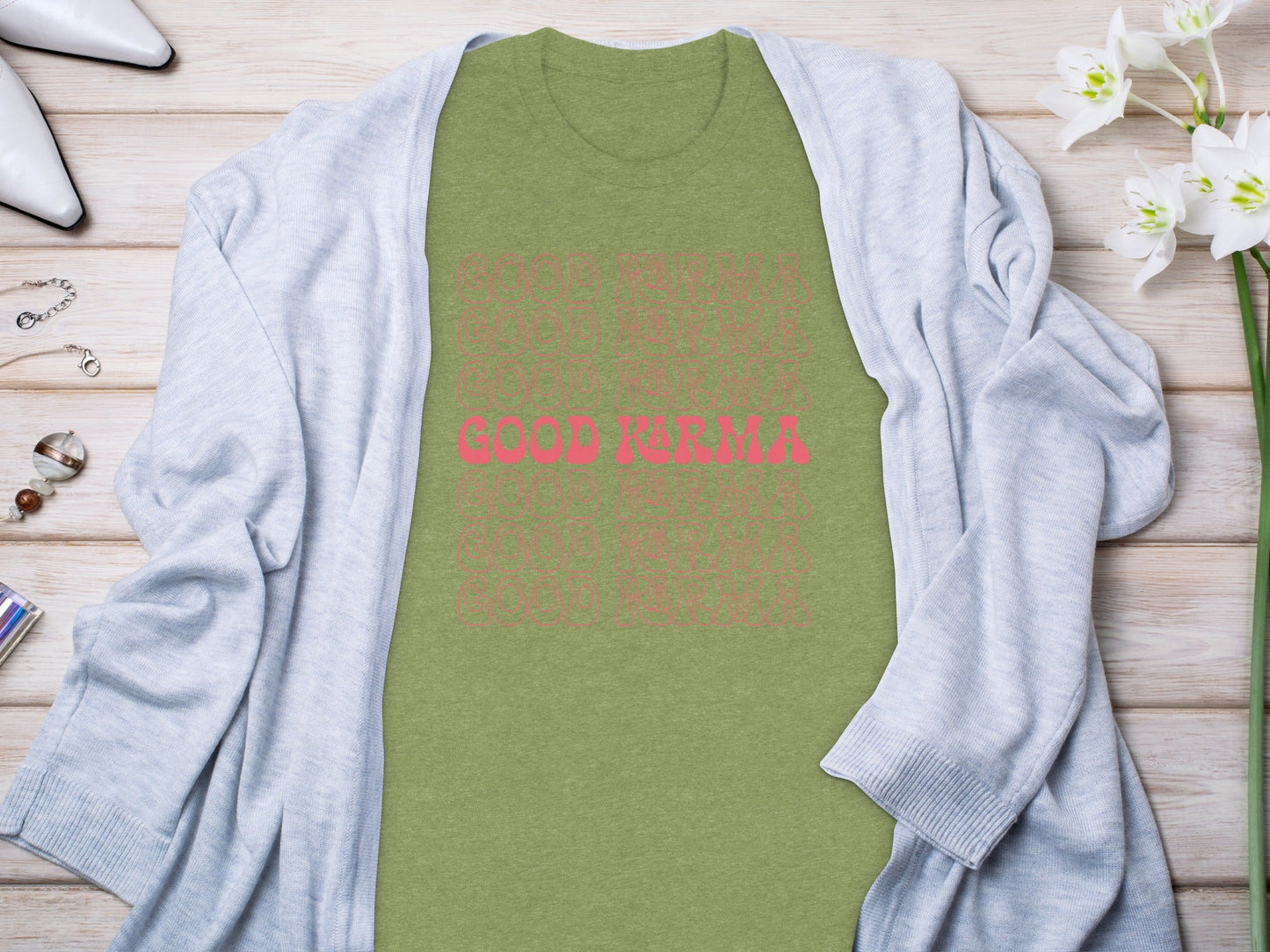 Good Karma Positive Vibes Graphic Design Pattern T-Shirt