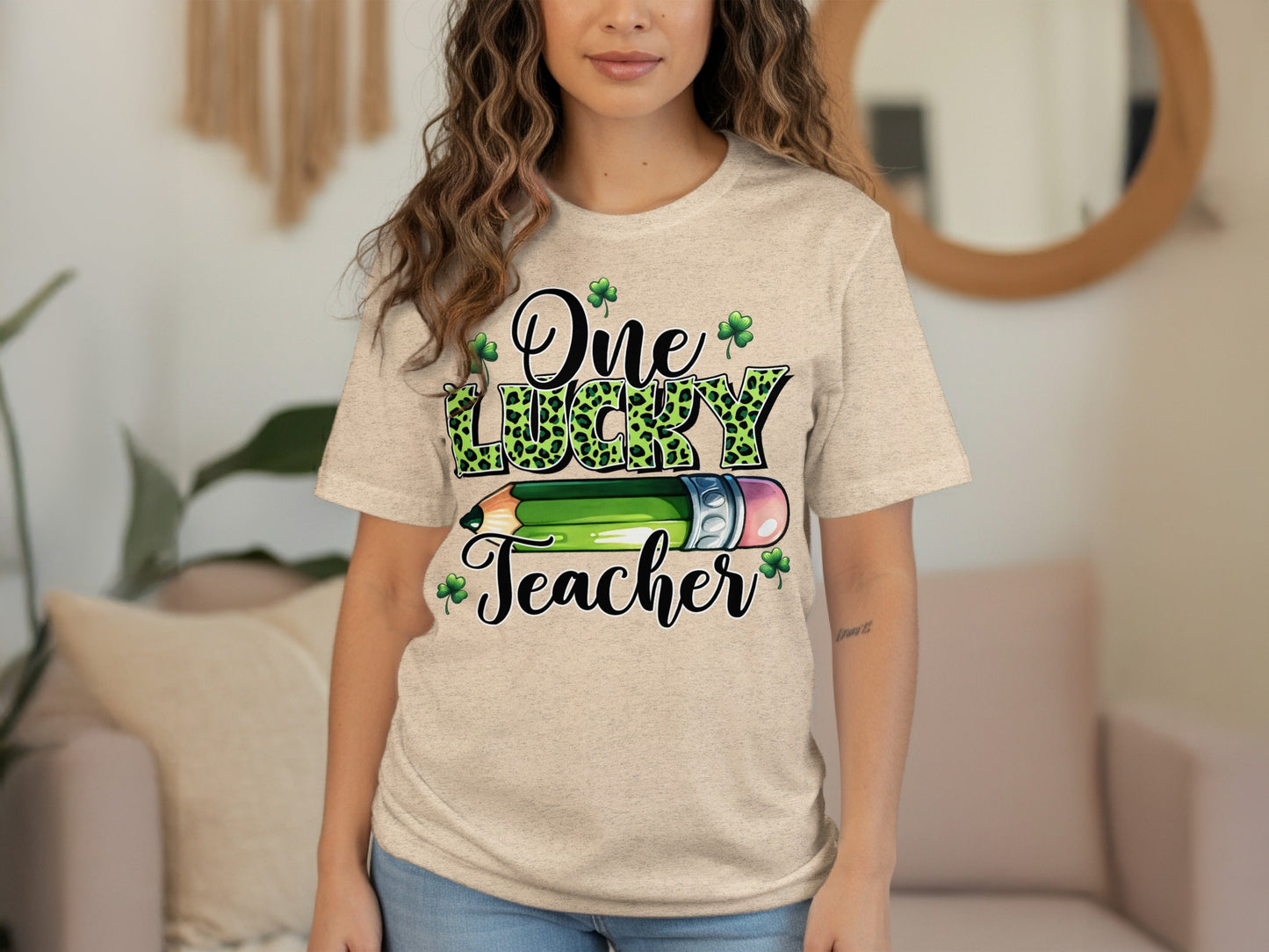 One Lucky Teacher With Pencil Illustration Design T-Shirt