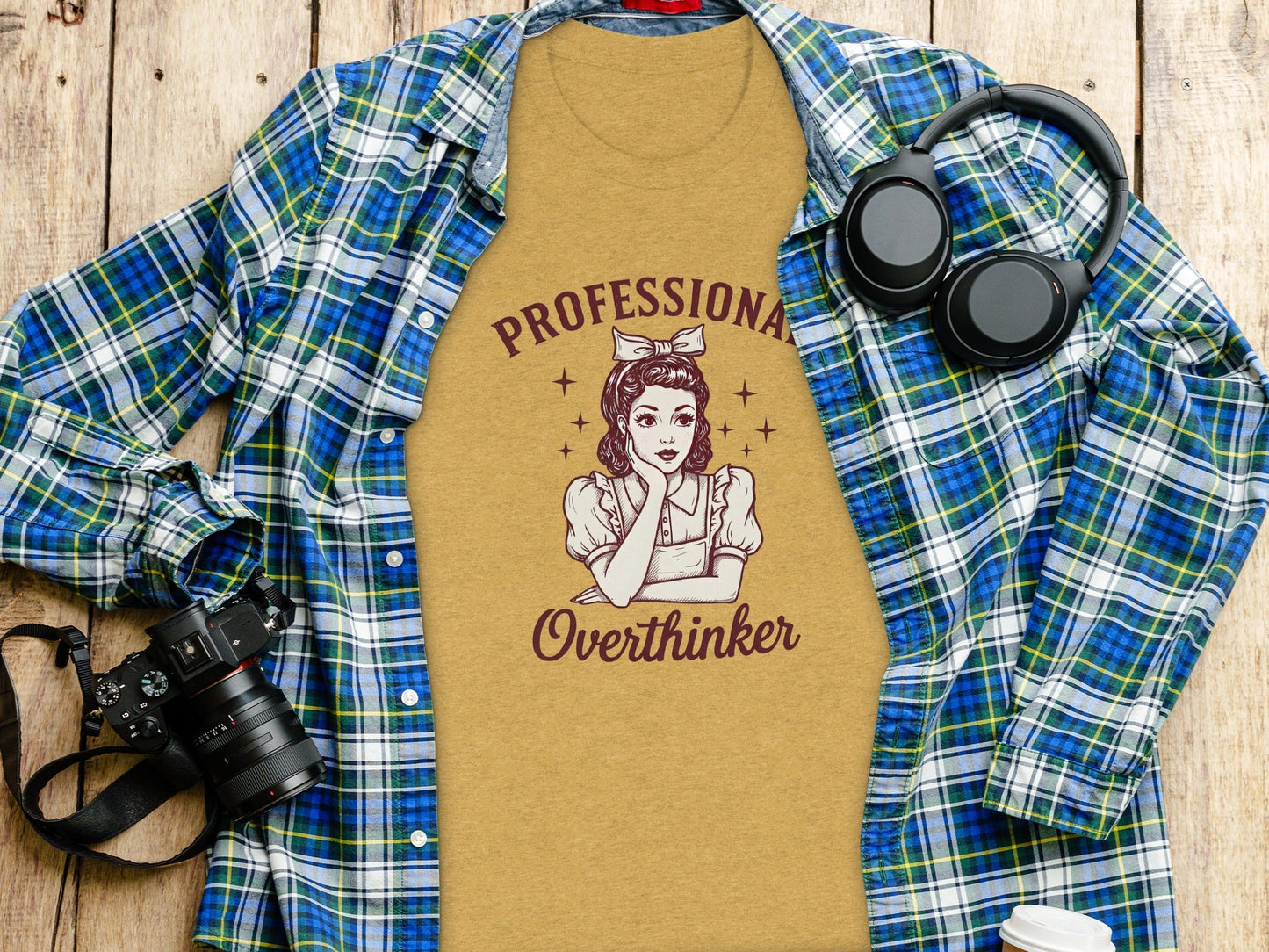 Professional Overthinker Cute Retro Girl Illustration T-Shirt