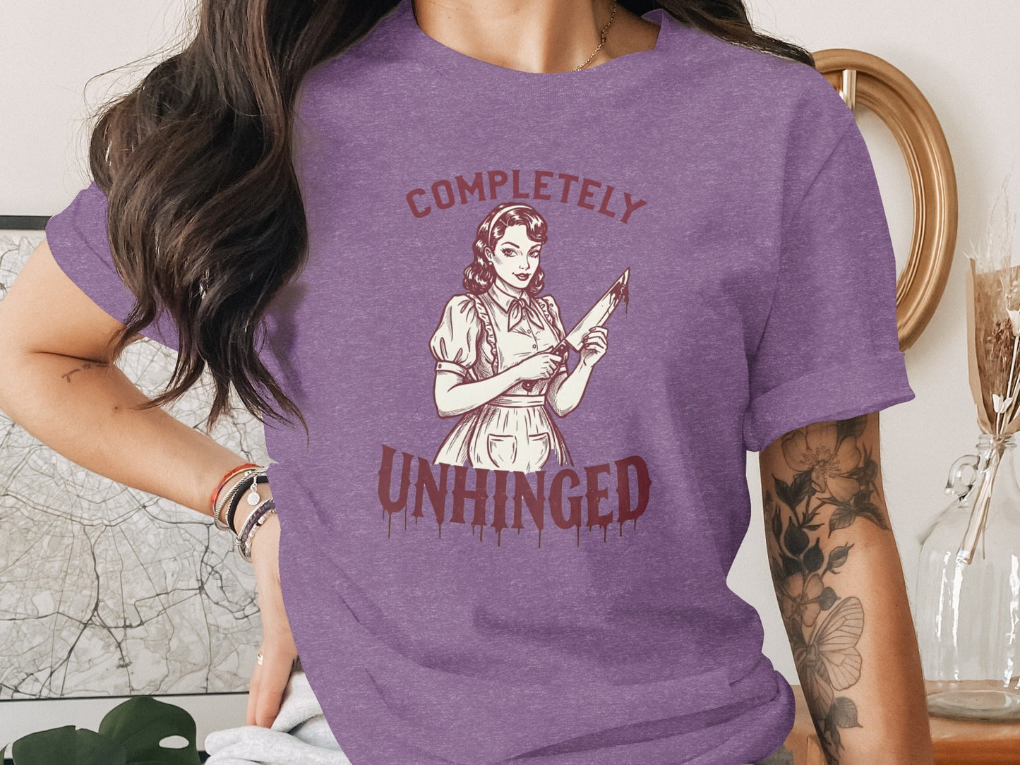 Completely Unhinged Crazy Lady with Knife Funny T-Shirt