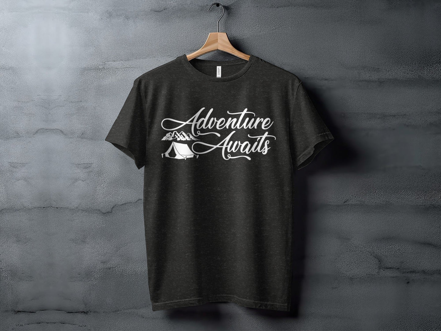 Adventure Awaits Tent Mountains Graphic Design T-Shirt