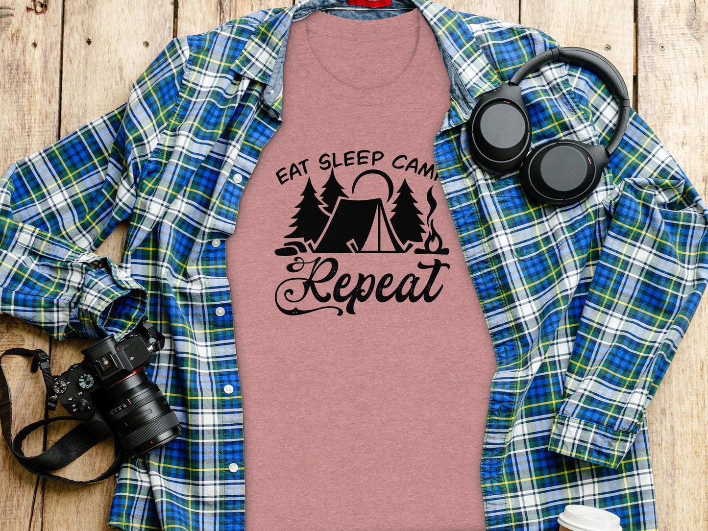 Eat Sleep Camp Repeat Adventure Graphic Camping T-Shirt