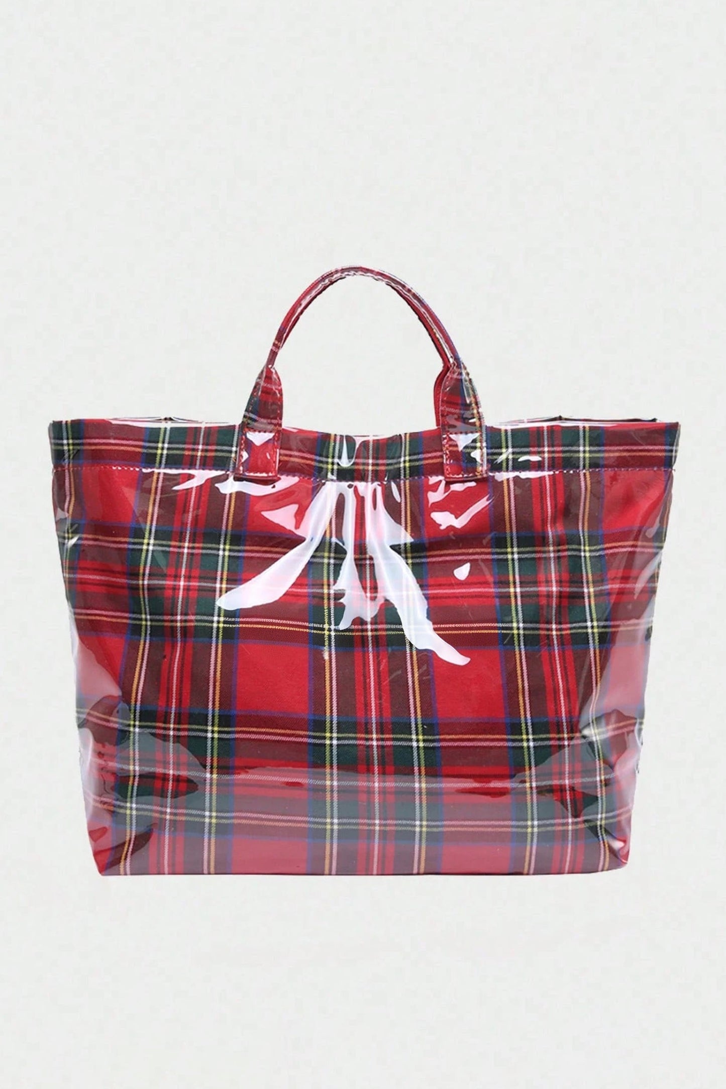 Fiery Red Plaid Pattern PVC Glossy Waterproof Tote Bag
