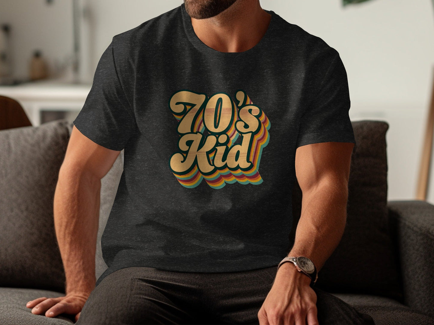 Retro Style 70s Kid With Colorful Layers T-Shirt