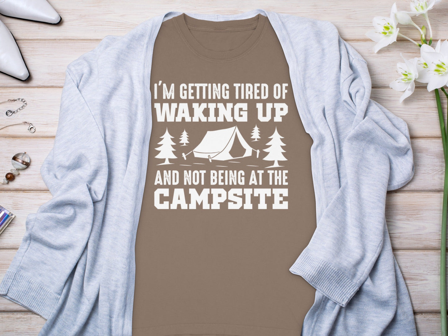 Tired Of Waking Up Campsite Camping Trees Tent Long Sleeve T-Shirt