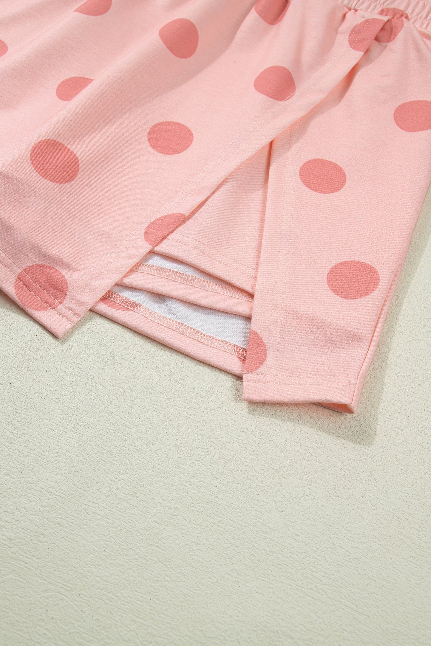 Pink Ribbed Trim Polka Dot Print Tank Split Mini Skort 2pcs Set