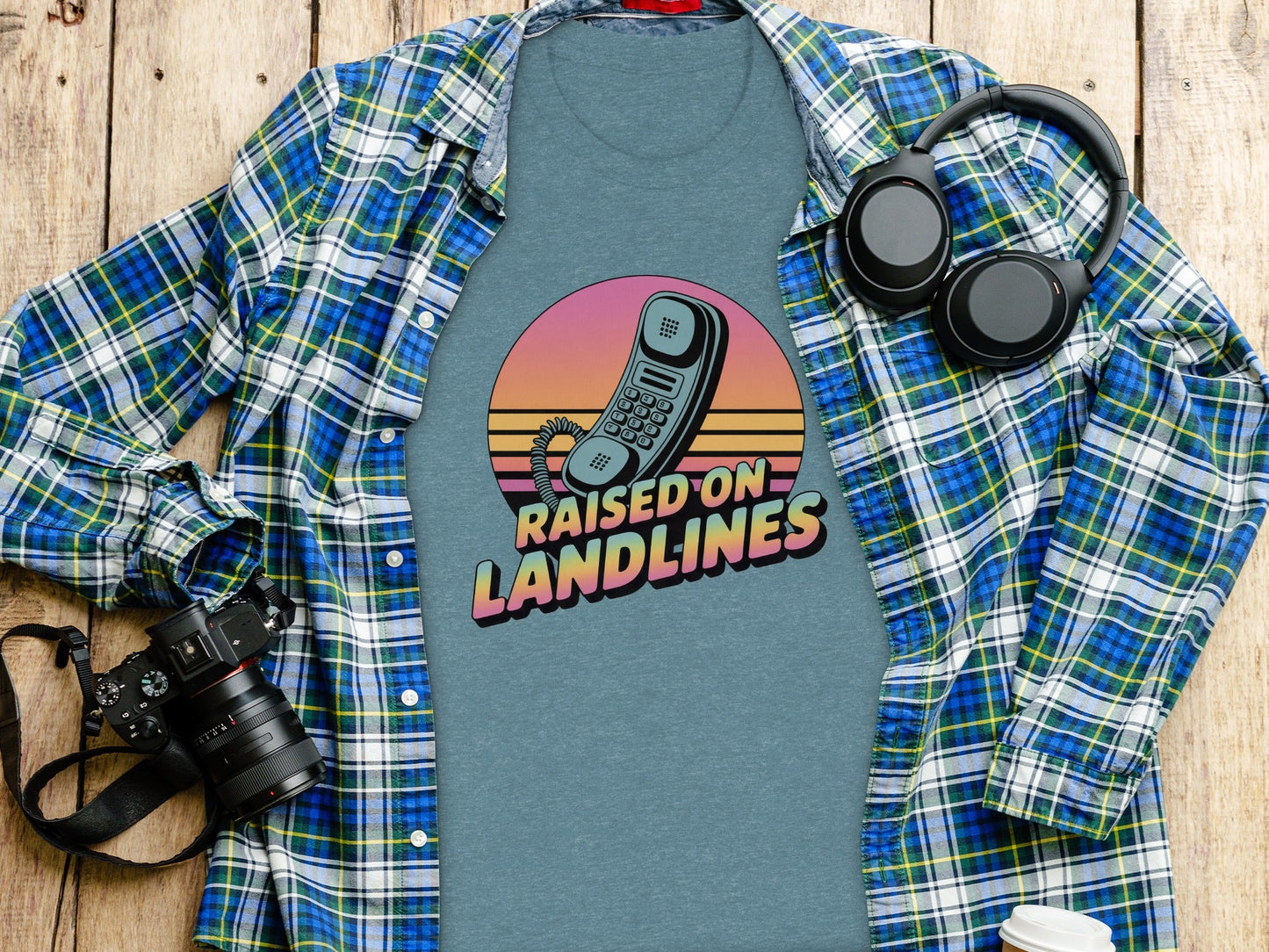 Raised on Landlines Retro Style Phone Design T-Shirt