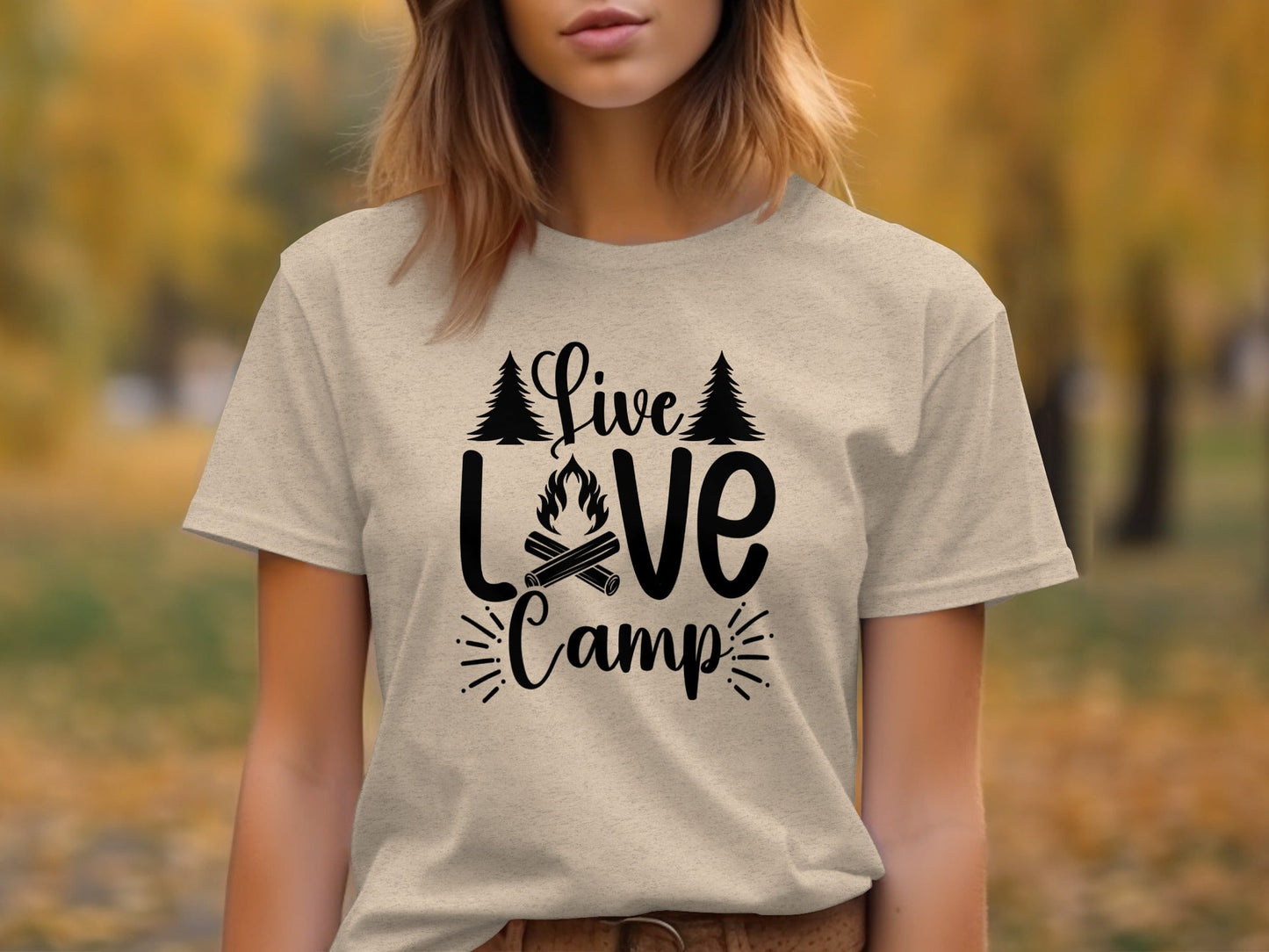 Live Love Camp with Campfire and Trees Graphic T-Shirt