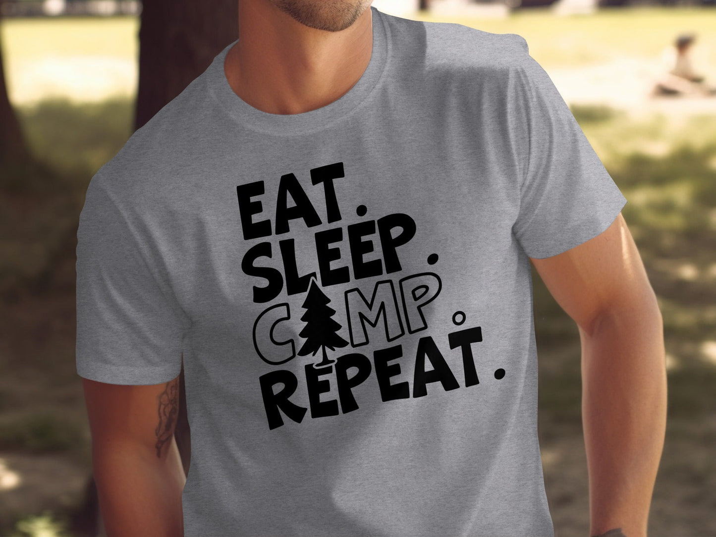 Eat Sleep Camp Repeat With Pine Tree Graphic T-Shirt