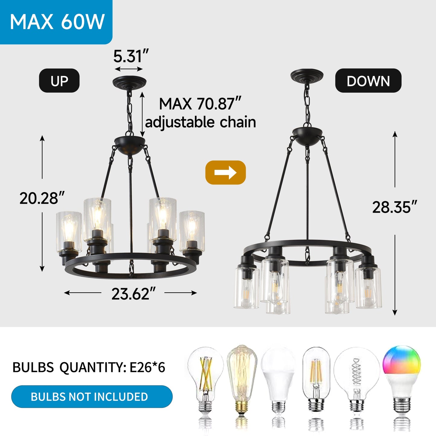 6-Light Black Wagon Wheel Chandelier