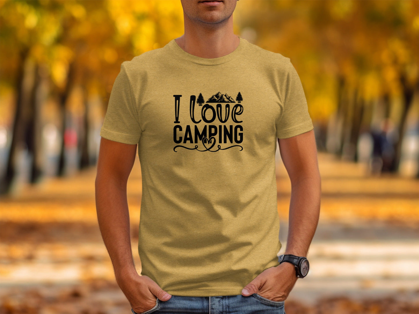 I Love Camping With Heart Graphic Novelty Camping T-Shirt