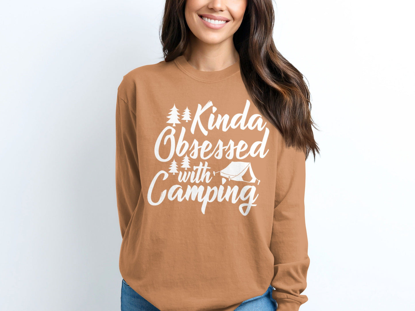 Kinda Obsessed With Camping Cute Graphic Long Sleeve T-Shirt