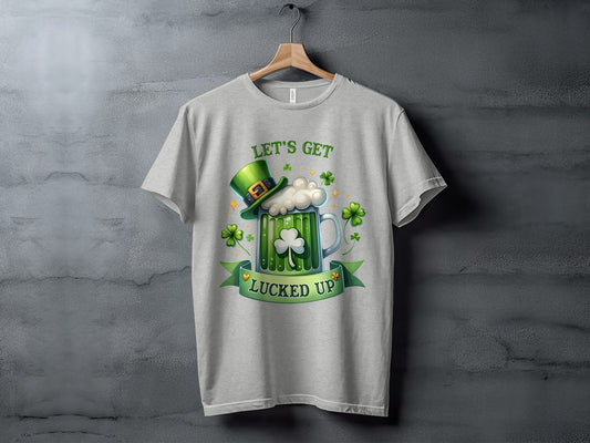 Lets Get Lucked Up T-Shirts, St Patricks Day Apparel, Irish Beer Mug, Clover Graphic Tee, Good Luck Shirts, Holiday T-Shirt, Festive Outfit