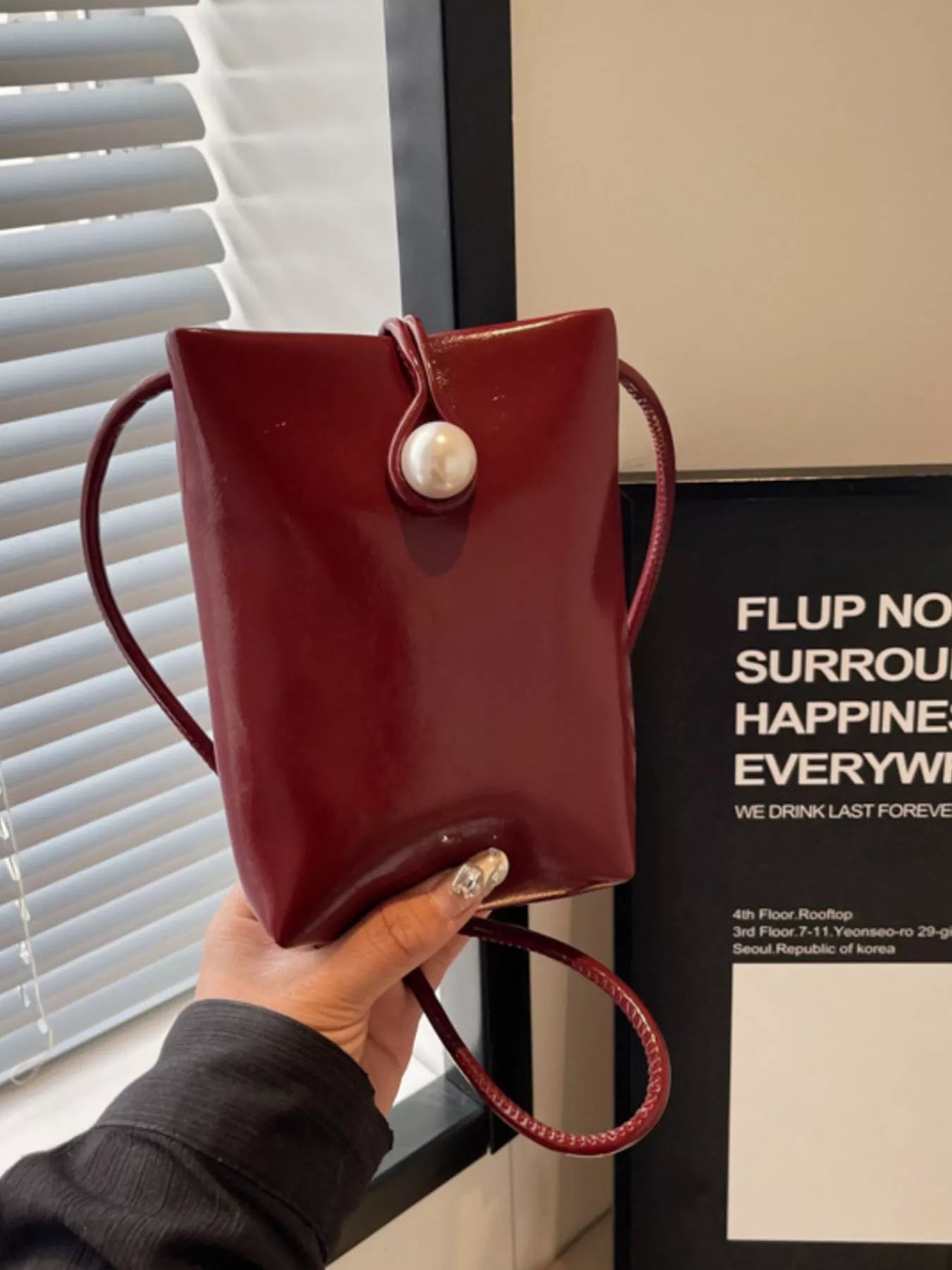 Pearl Decor Faux Leather Crossbody Bag