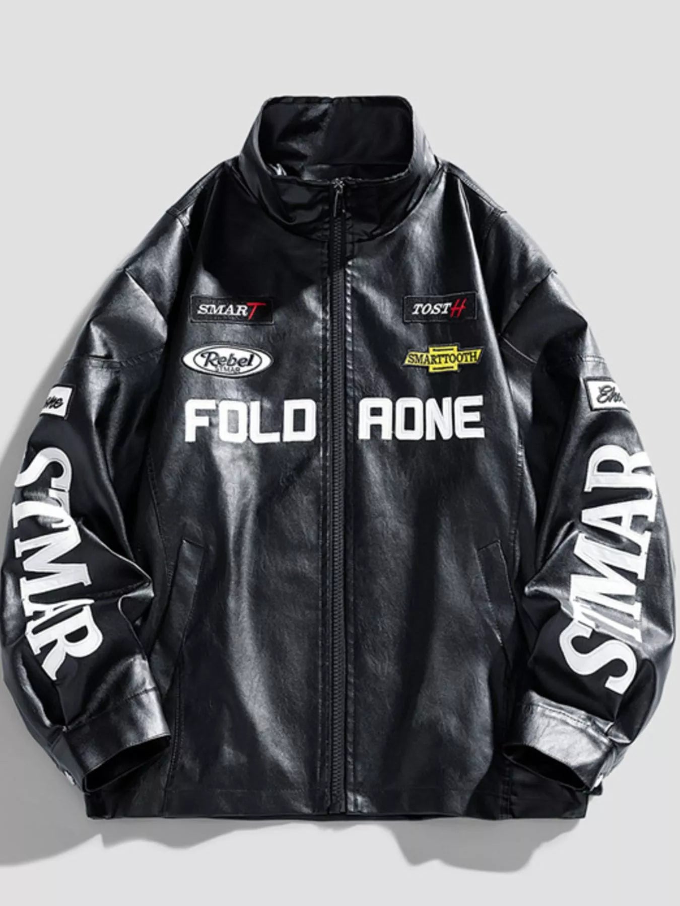 Men's Plus Size Faux Leather Zip Up Jacket