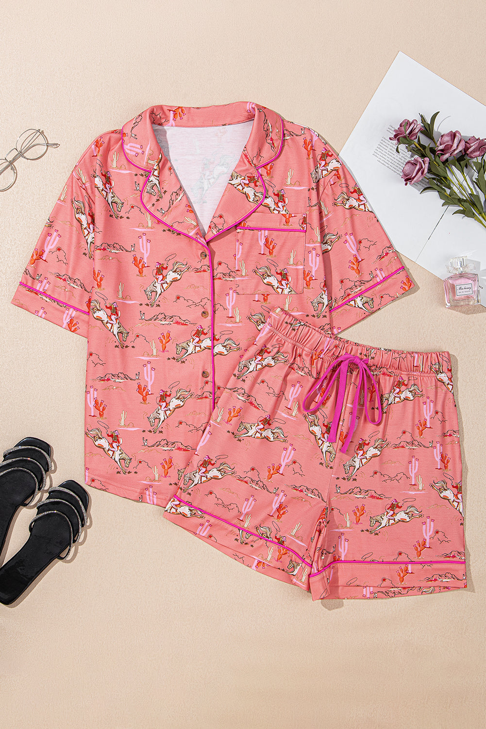 Blossom Allover Print Cropped Pajama Set