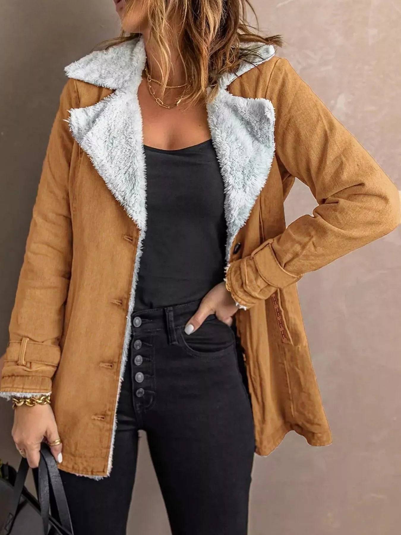 Full Size Sherpa Lined Button Up Outerwear Plus Size