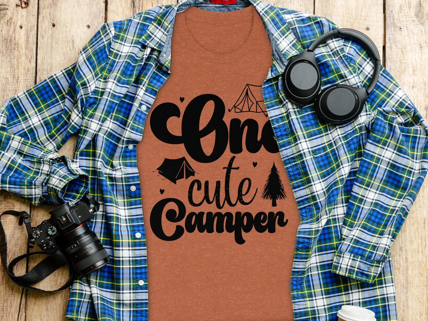 One Cute Camper Tent and Pine Tree Camping Design T-Shirt