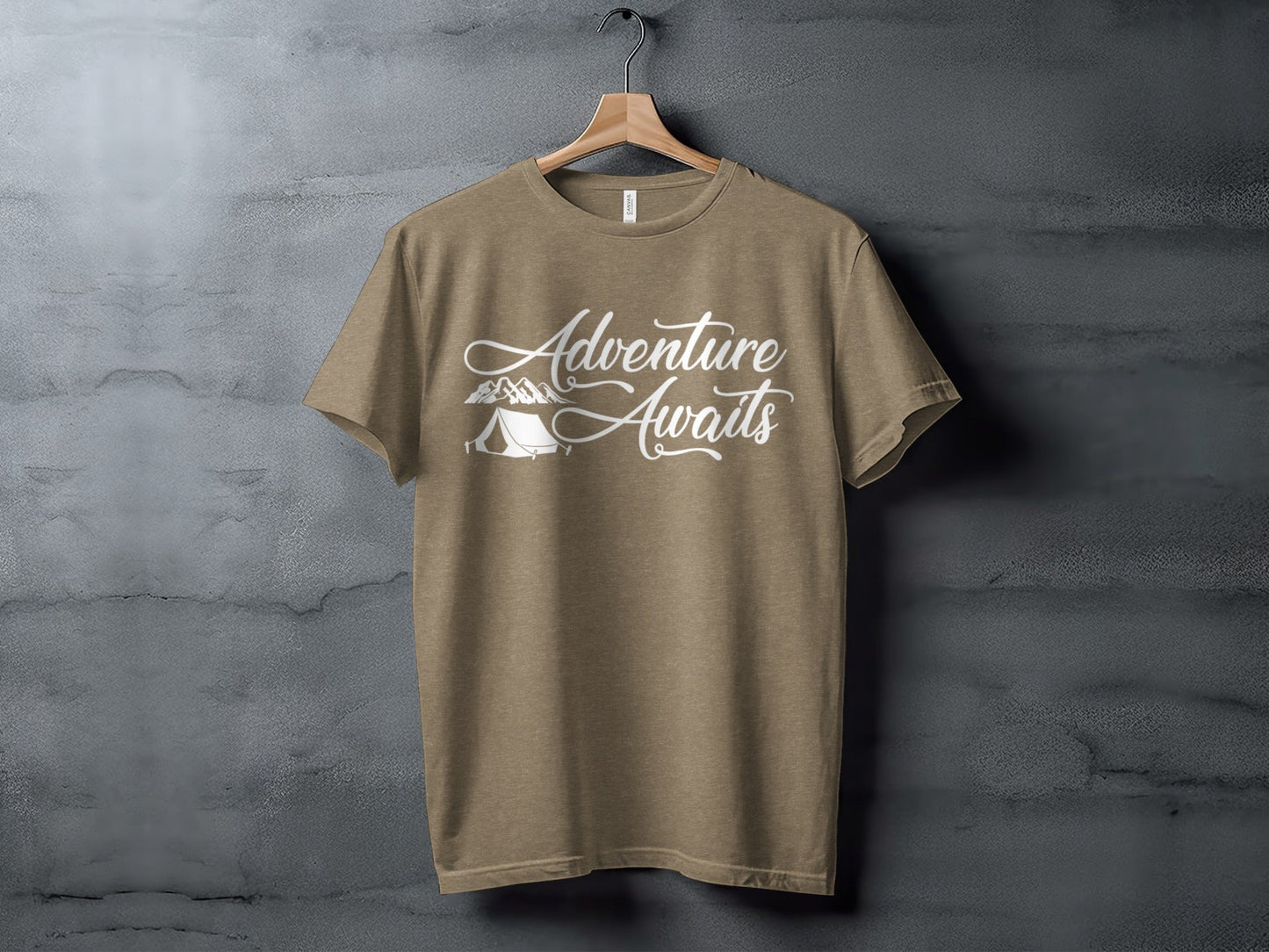 Adventure Awaits Tent Mountains Graphic Design T-Shirt