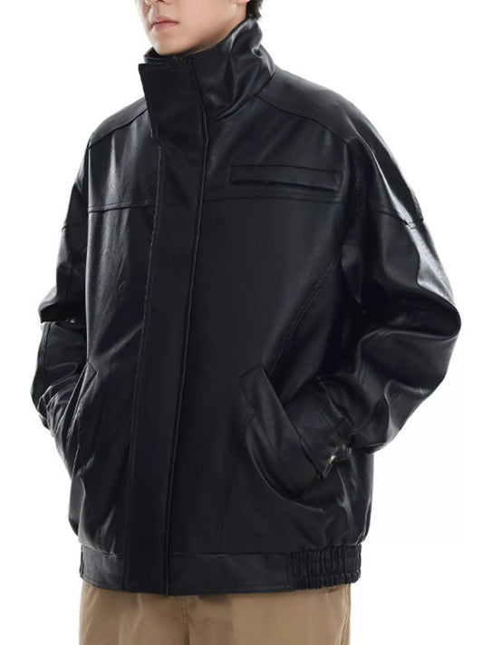 Men's Plus Size Stand Collar Leather Jacket