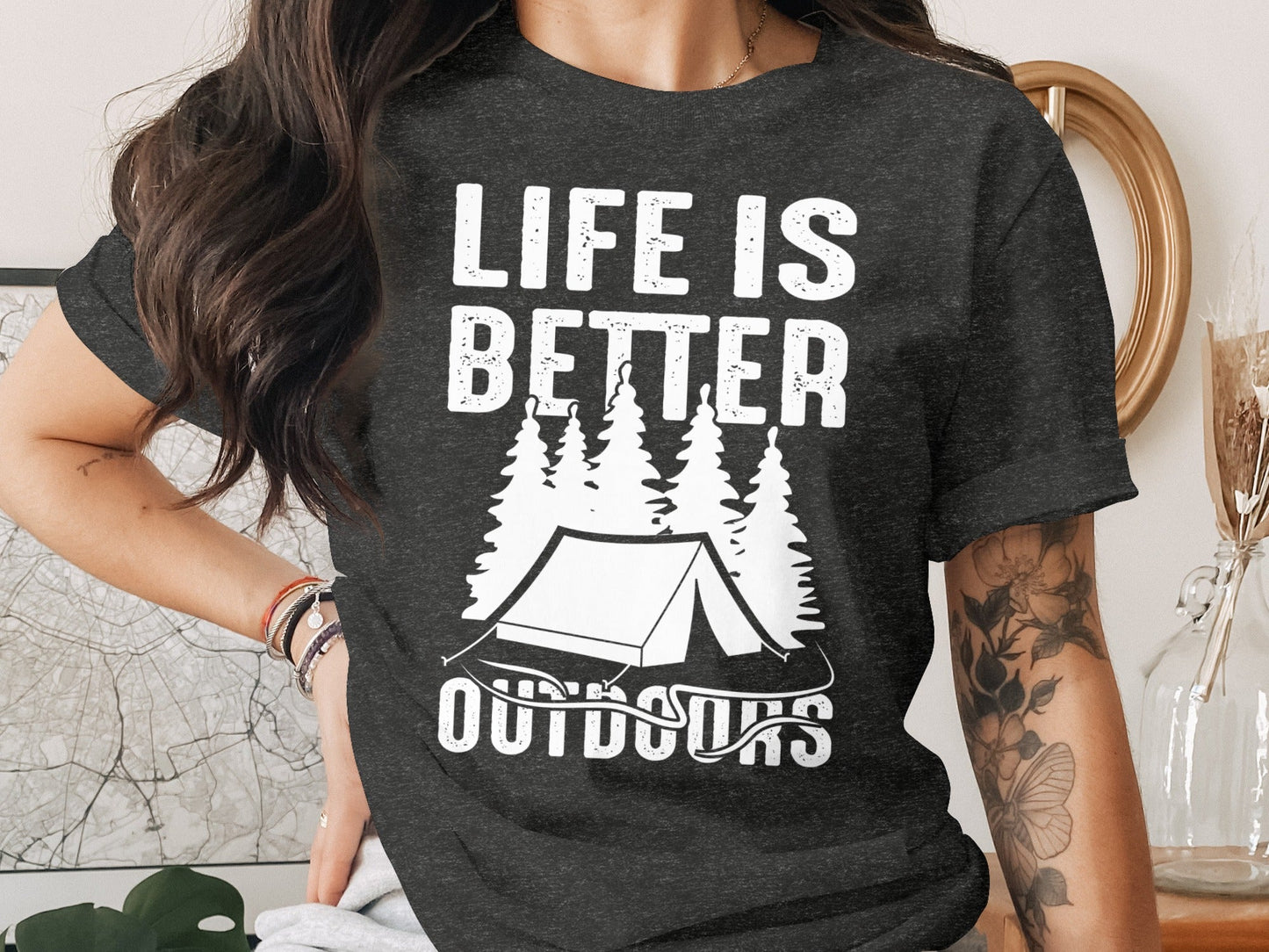 Life Is Better Outdoors Camping Tent Graphic Novelty T-Shirt