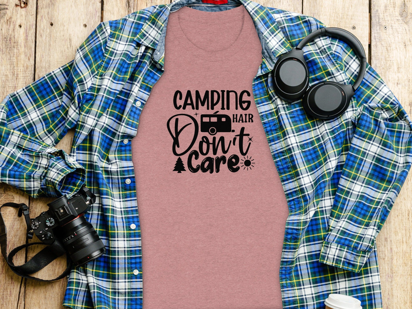 Camping Hair Dont Care Graphic Design Vacation T-Shirt