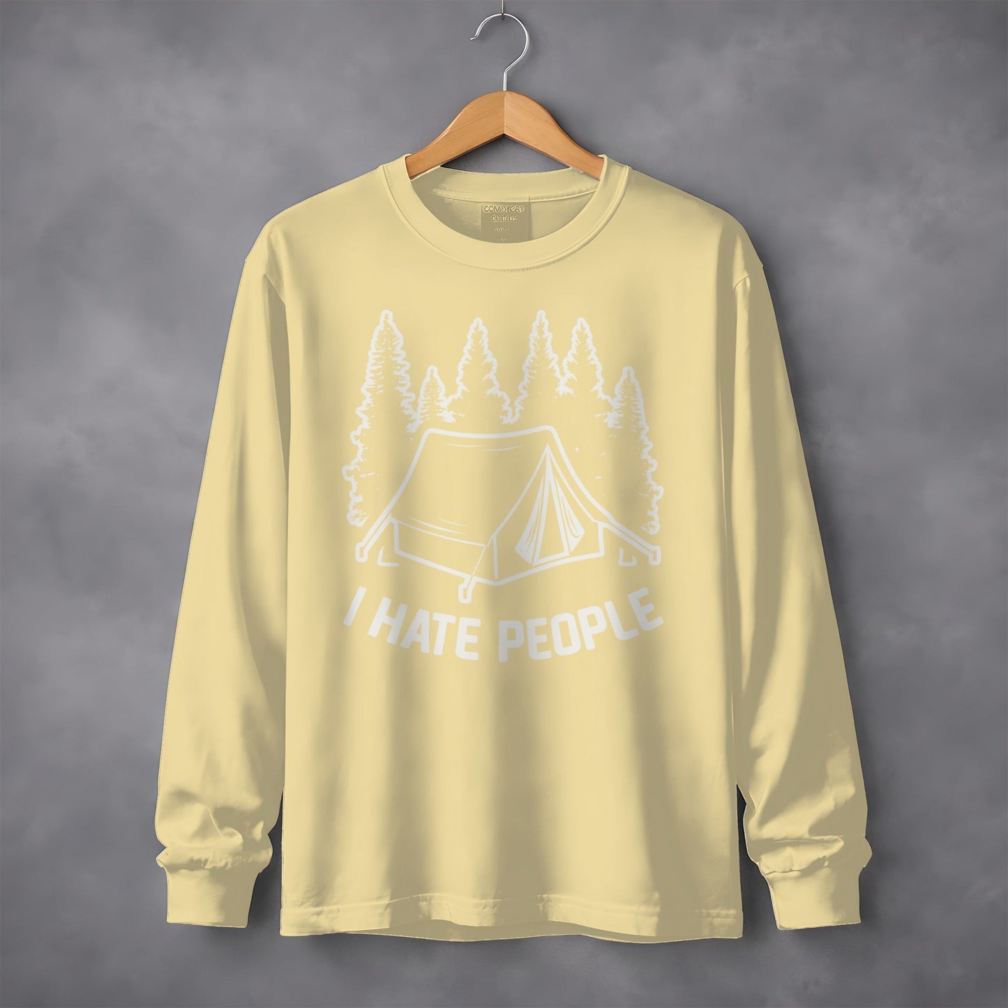 I Hate People Tent In The Forest Illustration Long Sleeve T-Shirt