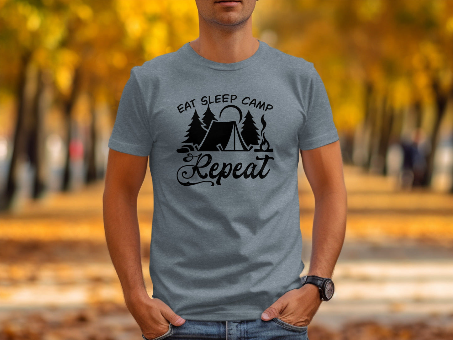 Eat Sleep Camp Repeat Adventure Graphic Camping T-Shirt