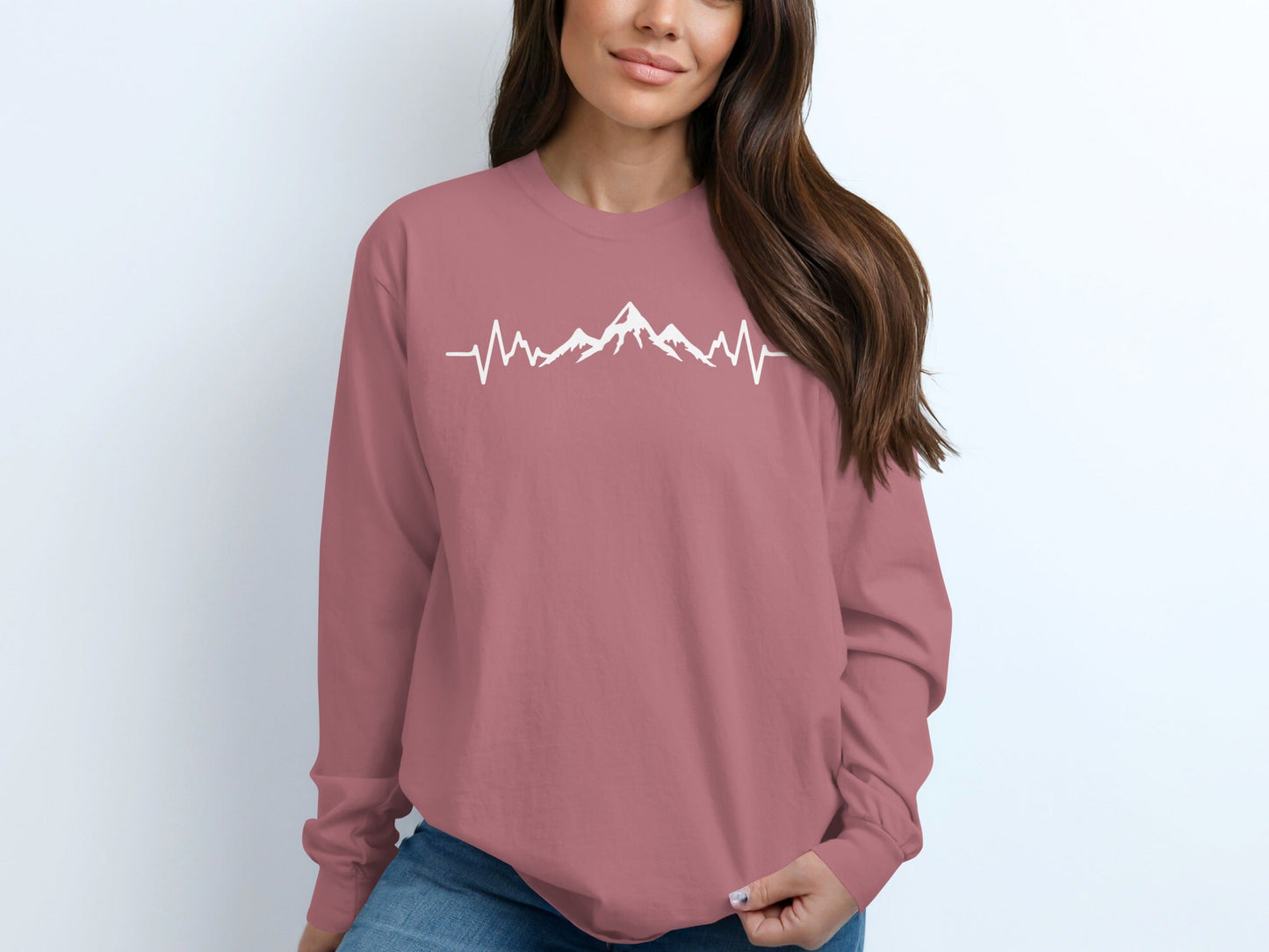 Mountains Heartbeat Nature Outdoors Adventure Long Sleeve T-Shirt