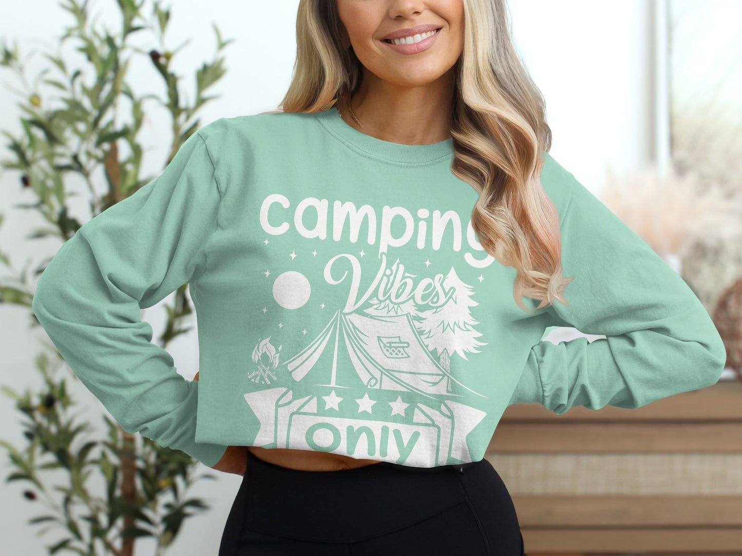 Camping Vibes Stars Only With Tent Graphic Long Sleeve T-Shirt