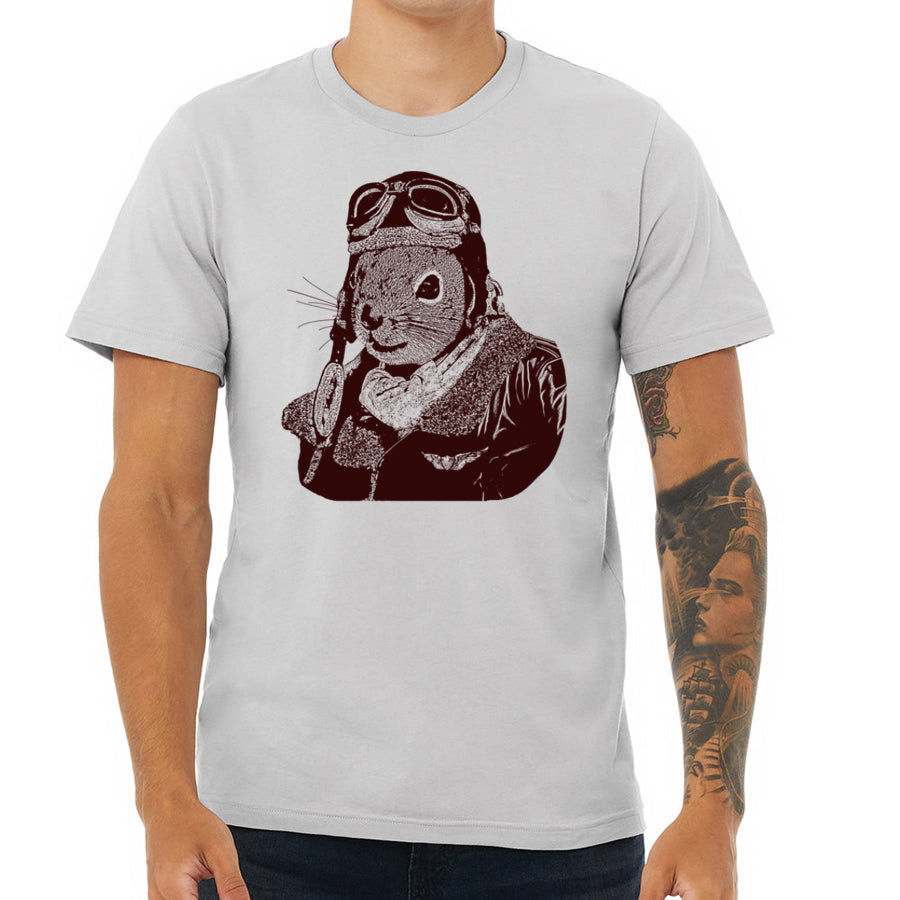 Flying Squirrel Pilot T-shirt, Funny Animal Design, Vintage Aviation Graphic Guys Shirt