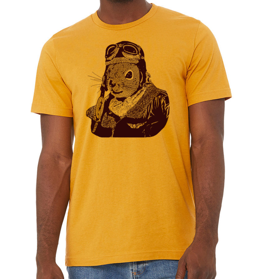 Flying Squirrel Pilot T-shirt, Funny Animal Design, Vintage Aviation Graphic Guys Shirt