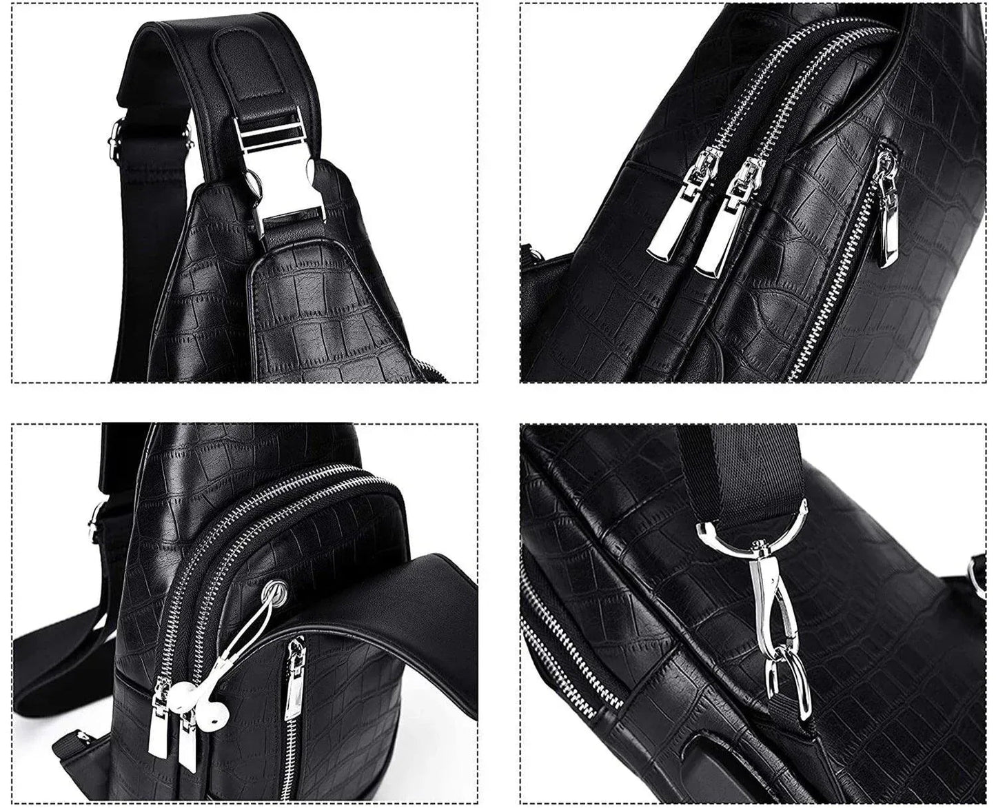 Men's Croc-Embossed Leather Sling Bag – Refined Business Carry
