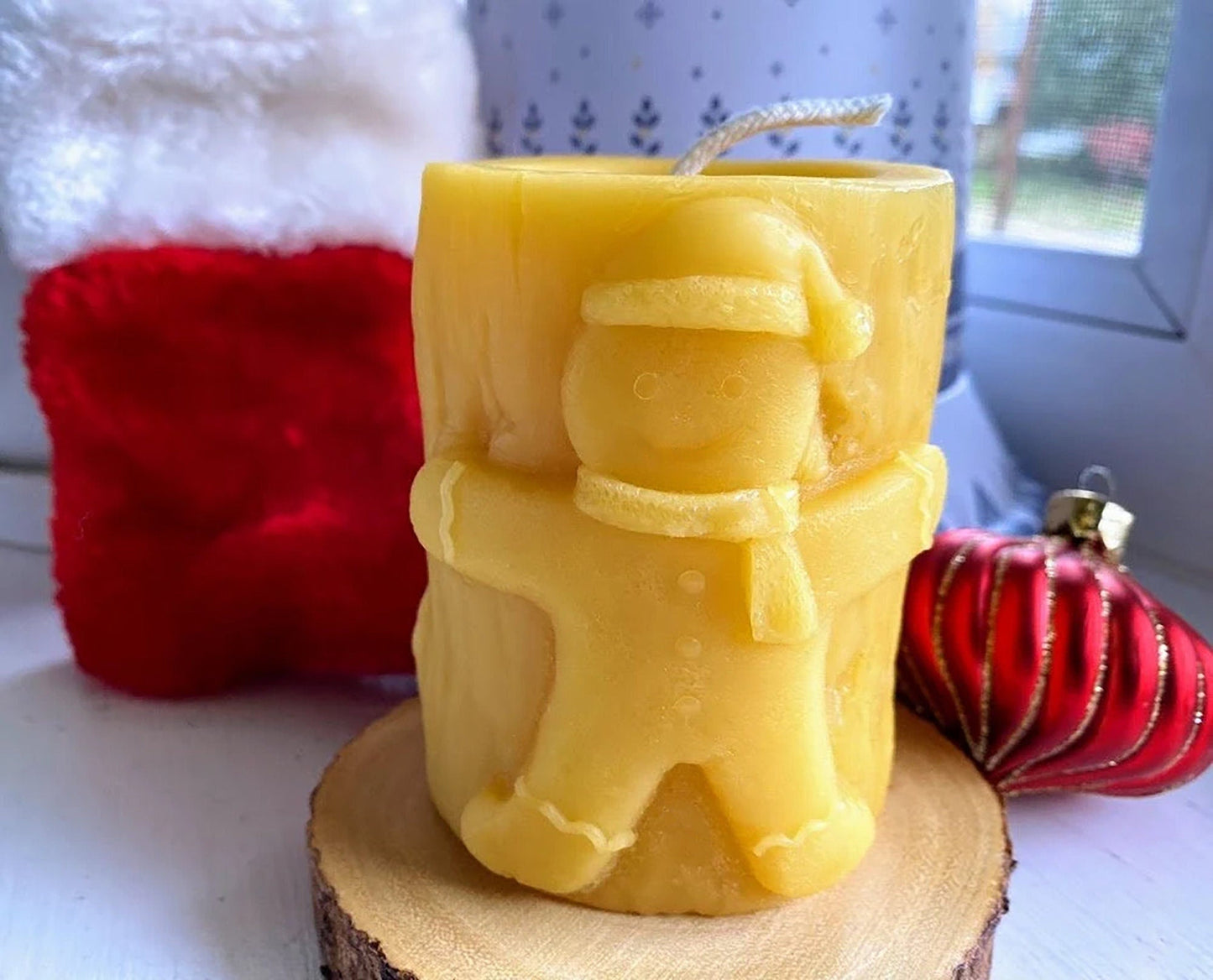 Gingerbread Man Pillar Beeswax Candle