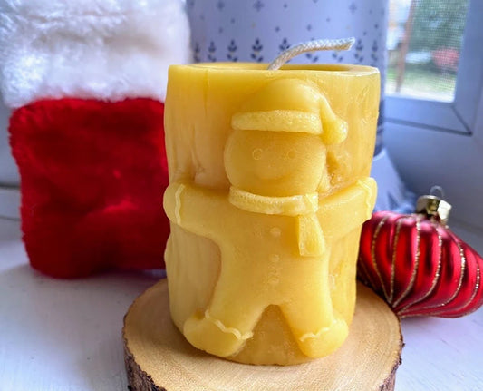 Gingerbread Man Pillar Beeswax Candle
