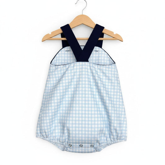 Classic Navy Gingham Bubble Romper