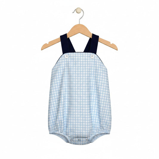 Classic Navy Gingham Bubble Romper