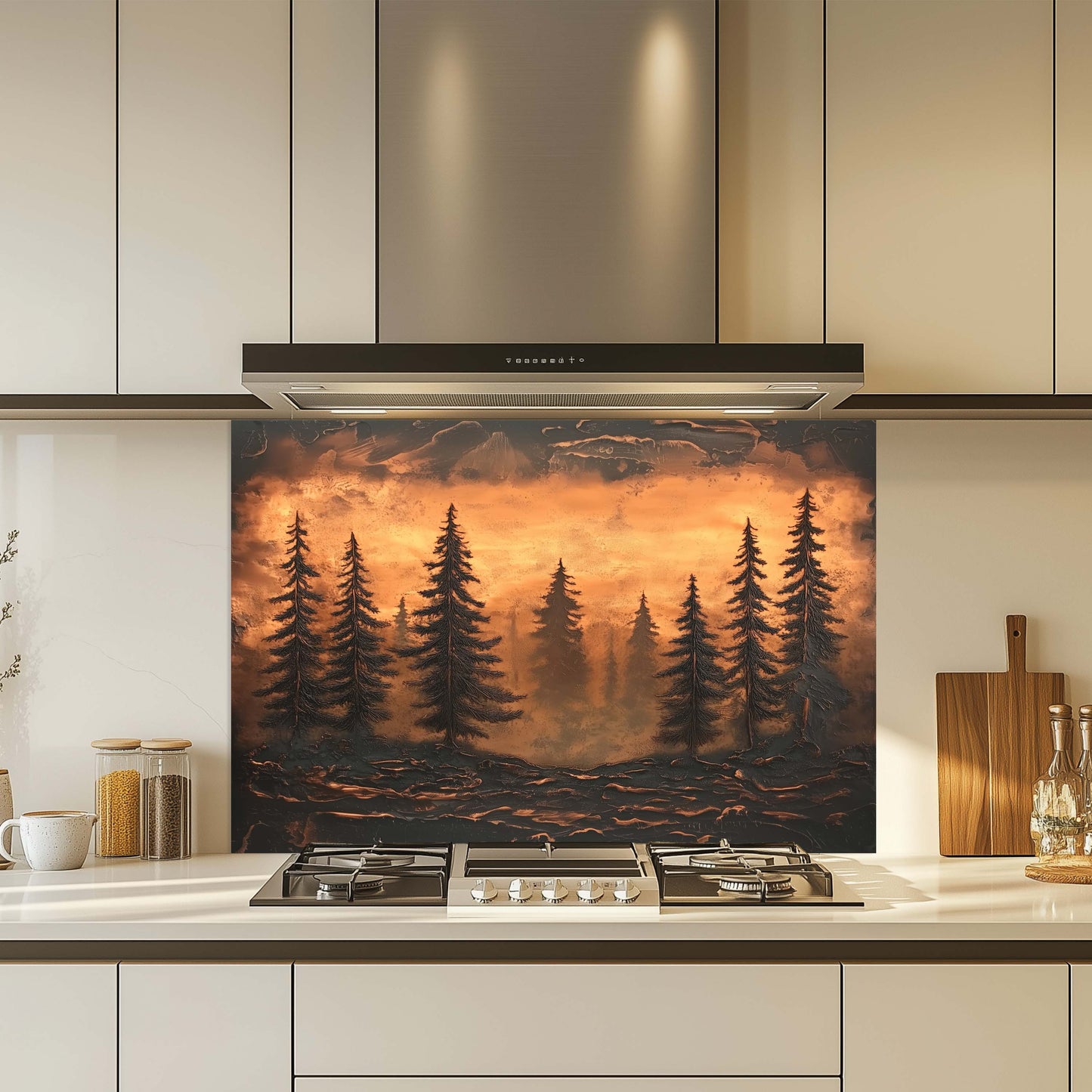 Copper Look Pines Tempered Glass Backsplash – Kitchen Backsplash
