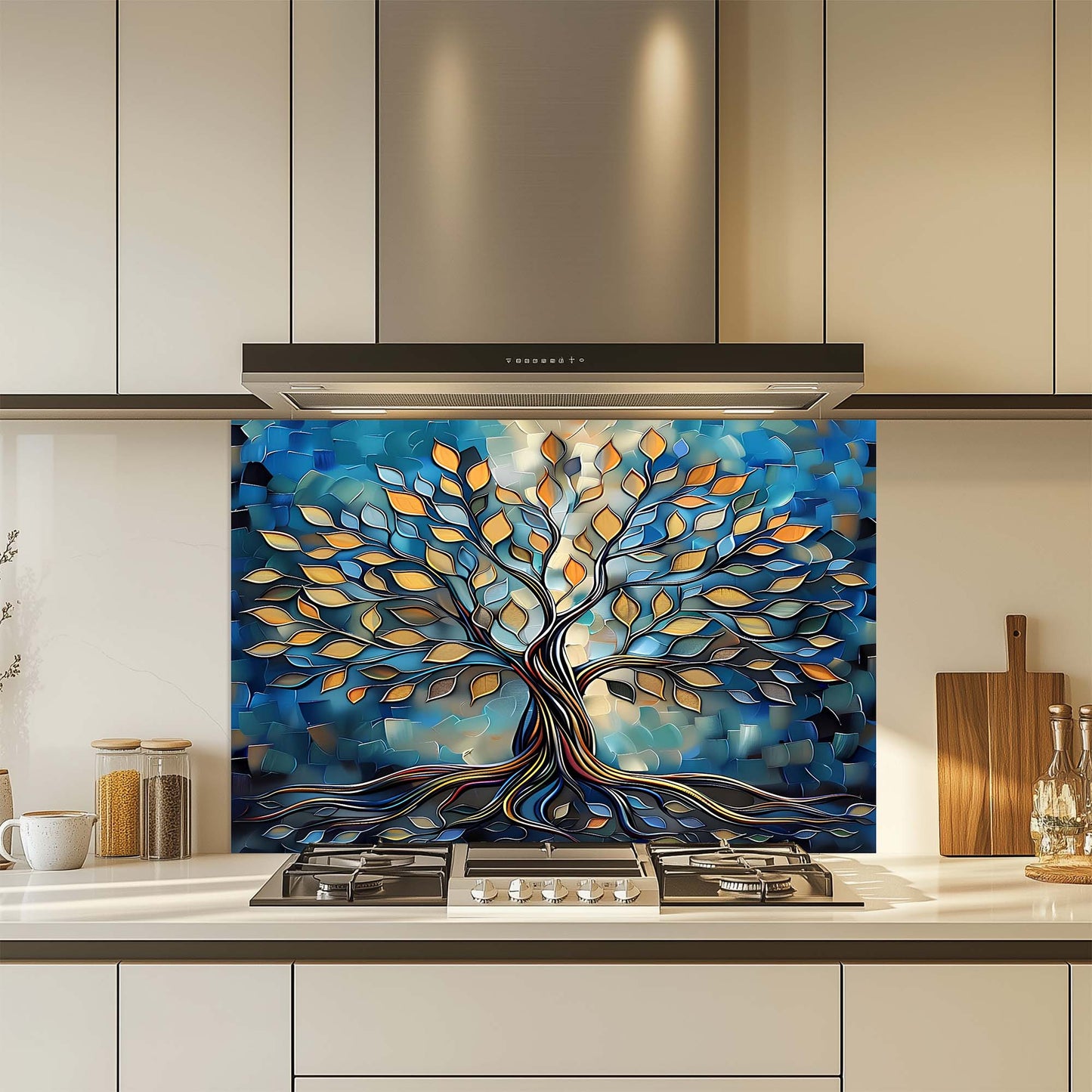 Electric Root – Tempered Glass Backsplash for Stove | Abstract Tree of Life Backsplash