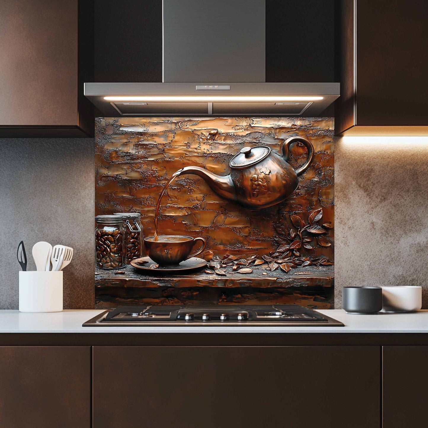 Copper Look Brew Tempered Glass Backsplash – Rustic Kitchen Backsplash Behind Stove