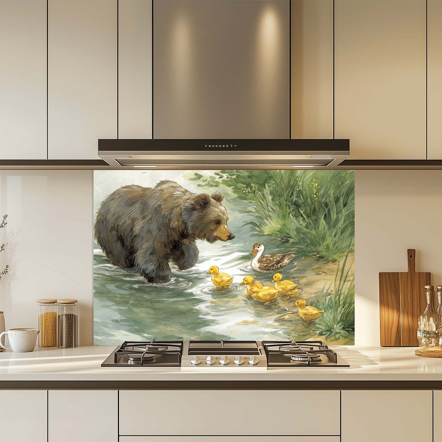 Duckling Stroll – Tempered Glass Backsplash for Kitchen Stove | Bear and Duck Backsplash