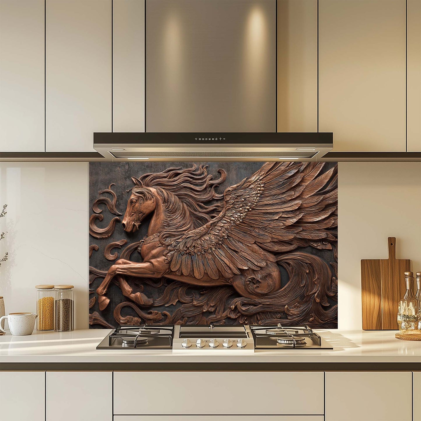 Copper Pegasus – Tempered Glass Backsplash for Kitchen Stove | Winged Horse Backsplash