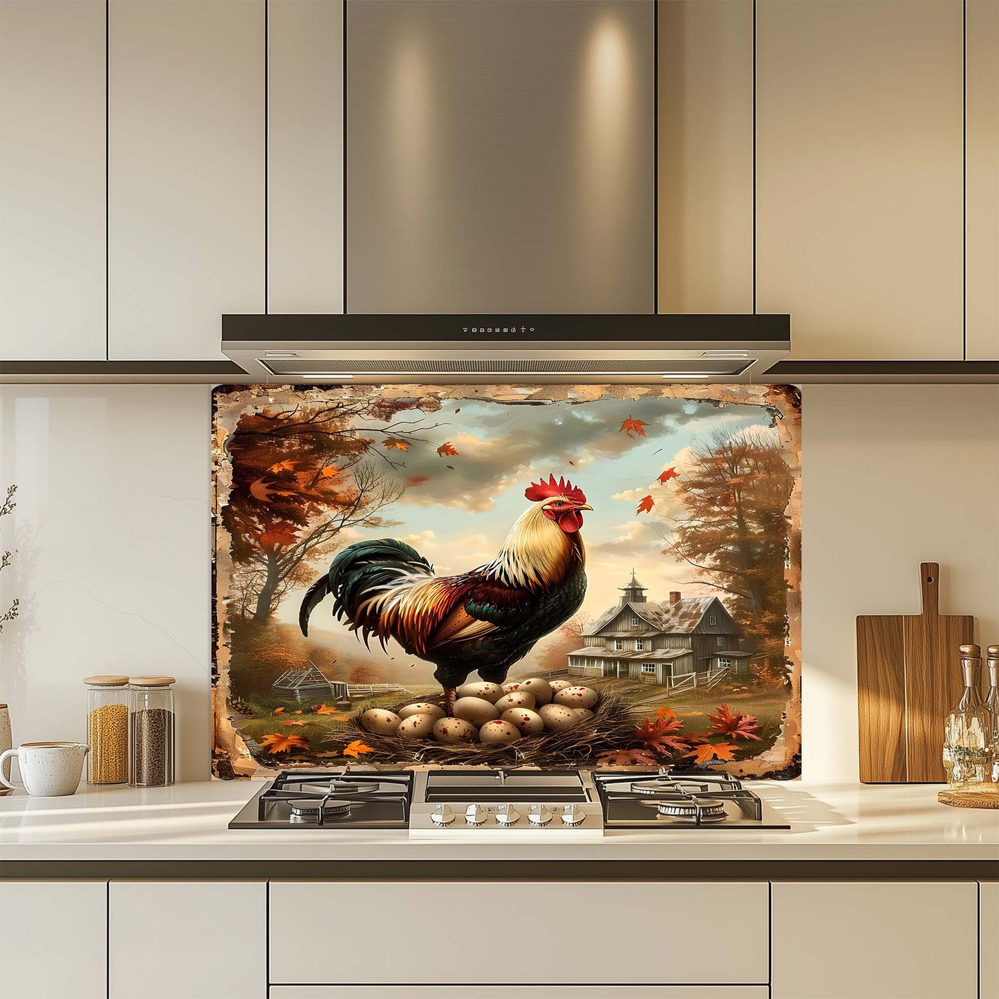 Morning Glory – Tempered Glass Backsplash for Kitchen Stove | Rustic Rooster Backsplash