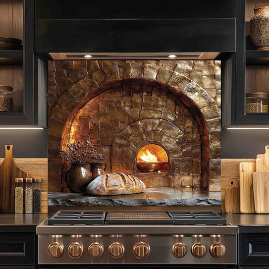 Firestone Hearth Tempered Glass Backsplash – Rustic Stone Oven Kitchen Backsplash