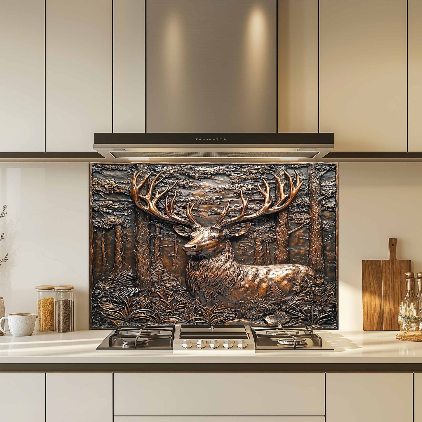 Copper Look Deer Tempered Glass Backsplash – Rustic Nature Kitchen Backsplash