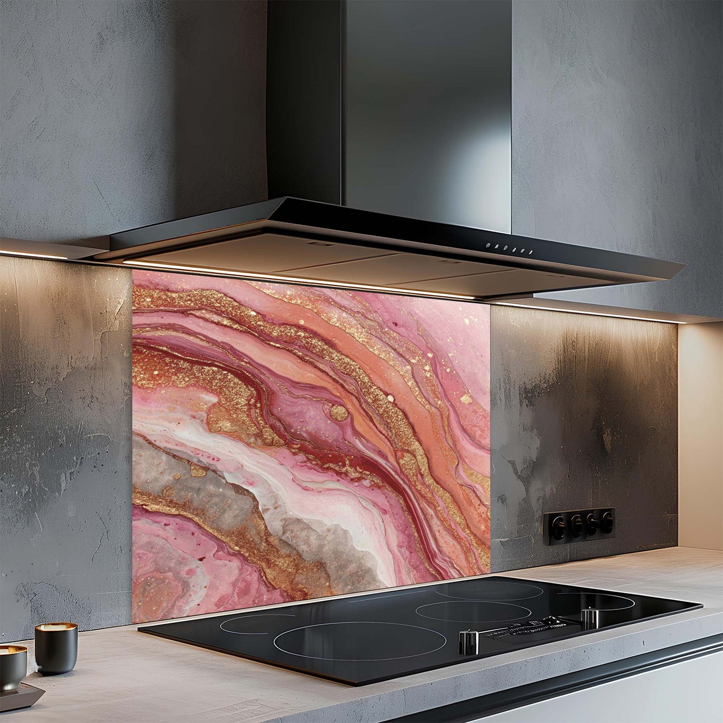 Rose Aura – Tempered Glass Backsplash for Kitchen | Elegant Onyx Inspired Backsplash
