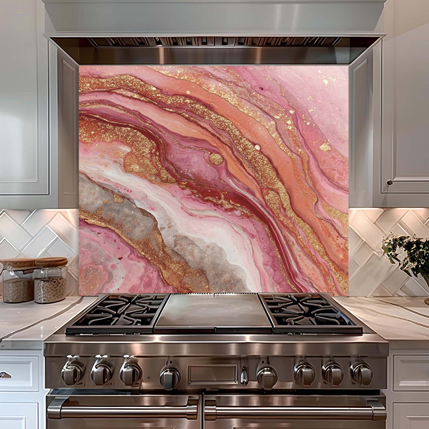 Rose Aura – Tempered Glass Backsplash for Kitchen | Elegant Onyx Inspired Backsplash